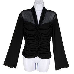 JS Boutique Womens 8 Ruched Black Long Bell Sleeve Blouse Coquette Vampy Top
